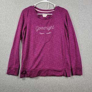 Kate Spade Purple Embroidered Goodnight Eyelash LS Soft Pajama Top Womens Small